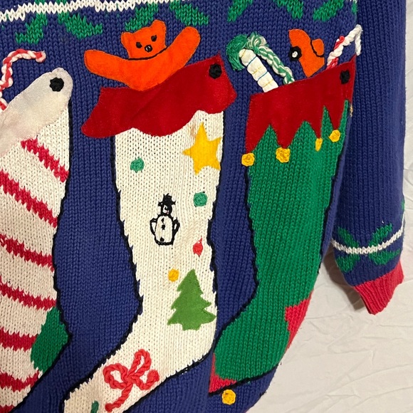 M/L 1980s Vintage knitted Holiday Christmas Stocking Toys Winter sweater - Picture 7 of 14